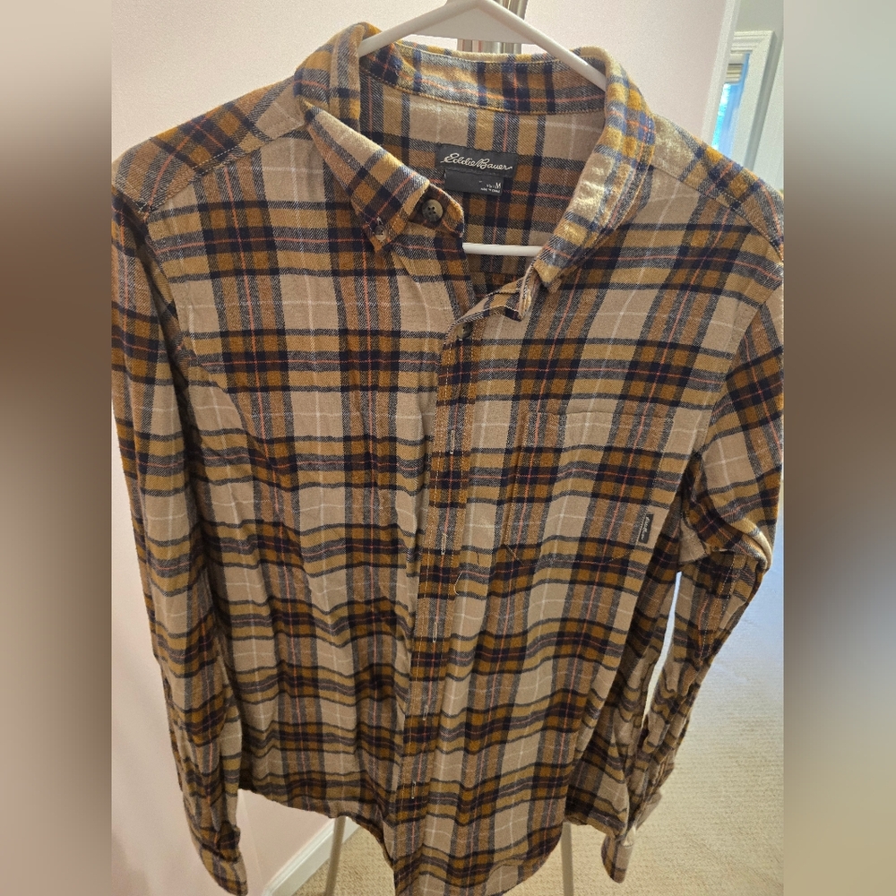 Eddie Bauer Men's Plaid Shirt - Brown and Tan